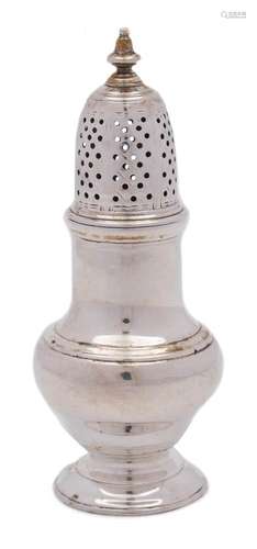 A George II silver pepperette, maker's mark overstamped, London, 1750: of baluster outline,