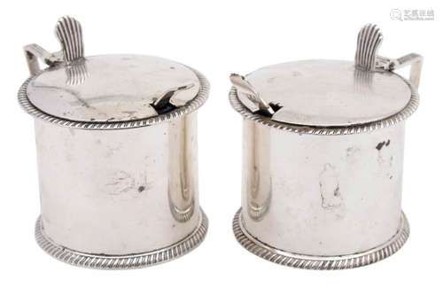 A pair of Victorian silver drum mustard pots, maker William Hutton & Sons Ltd, London,