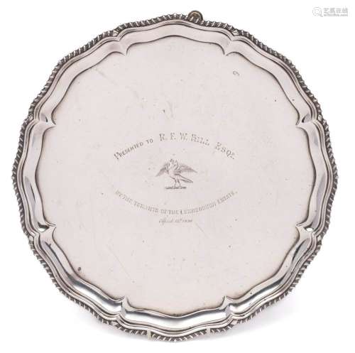 A Victorian silver presentation salver, maker Hawksworth, Eyre & Co Ltd, London, 1897: inscribed,