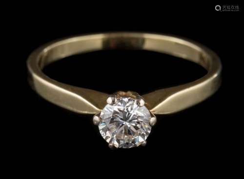 A 14ct gold and diamond solitaire ring: the round, brilliant-cut diamond estimated to weigh 0.