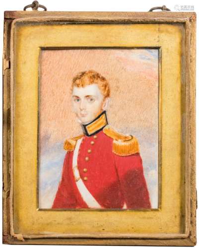 English School 19th Century- A miniature portrait of a young subaltern,:- half-length,