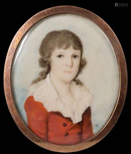 English School late 18th Century- A miniature portrait of a boy,:- bust-length,