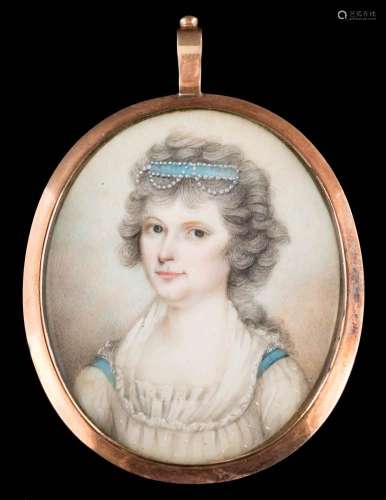 English School late 18th Century- A miniature portrait of a lady,: head and shoulders,