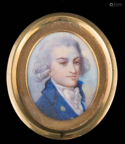 English School 18th Century- A miniature portrait of a gentleman,