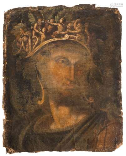 Roman School 17th Century- Head of a Roman with putti and oak leaf crown, a study,