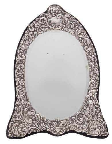 An Elizabeth II silver framed mirror, maker Keyford Frames Ltd, London, 1990: of arched outline,