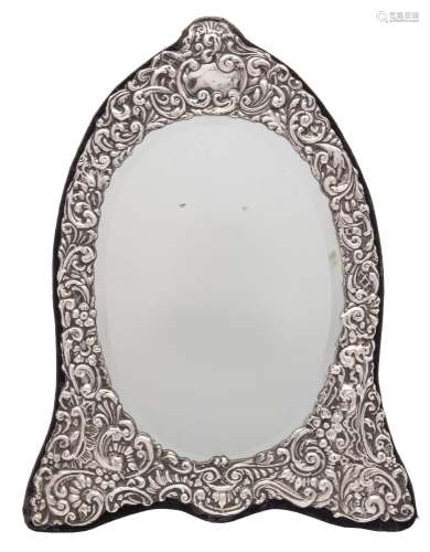 An Elizabeth II silver framed mirror, maker Keyford Frames Ltd, London, 1990: of arched outline,