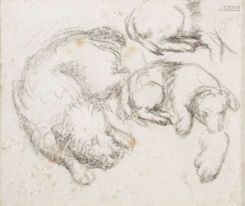 Attributed to George Morland [1763-1804]- A study of dogs,:- pencil drawing,12 x 14cm.