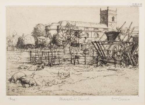 * Raymond Teague Cowern [1913-1986]- Shareshill Church,:- etching, signed,