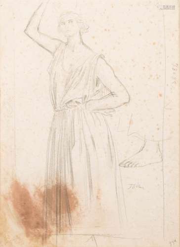 * August Edwin John [1878-1961]- Female figure in classical pose with inset anatomical study,