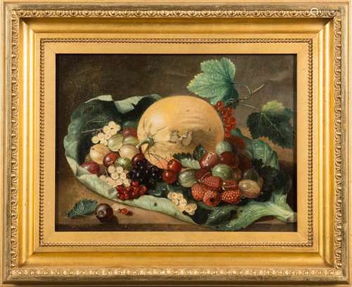 James Wilson McKenzie [19/20th Century]- Still life of mixed berries and a melon,