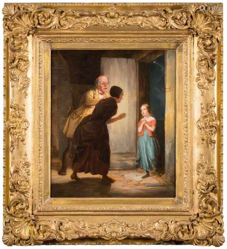 Attributed to Robert Farrier [1796-1879]- Phoebe The Miller's Maid, a shelter from the storm,