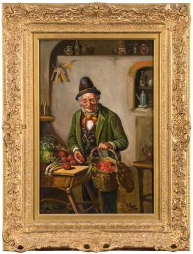 Hermann Kern [1838-1912]- Preparing vegetables,:- signed bottom right oil on canvas, 46 x 30cm.