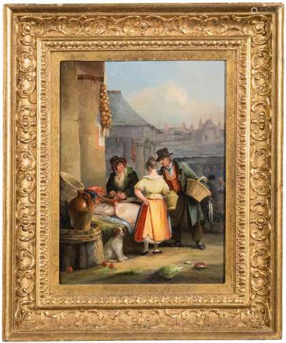 Attributed to Nicholas Condy [1793-1857]- The Fish Stall,:- oil on board, 30 x 22cm.