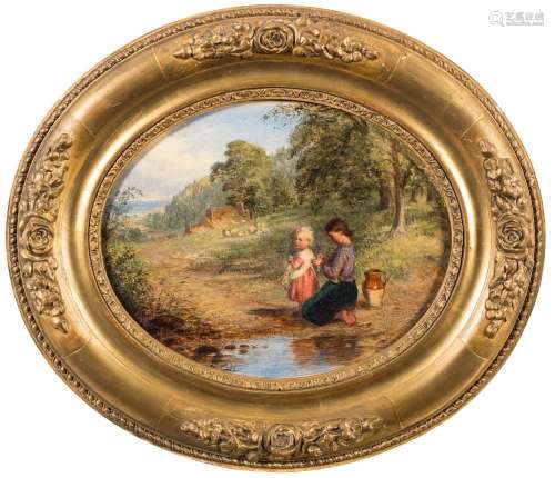 Henry Hetherington Emmerson [1831-1895]- Children gathering flowers in a Summer landscape:- signed