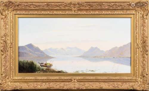 Charles Leslie [1835-1890]- Sunset on a highland loch,:- signed bottom left oil on canvas,