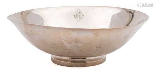 A Modernist sterling silver fruit bowl, stamped Gorham, Sterling: of plain circular form,