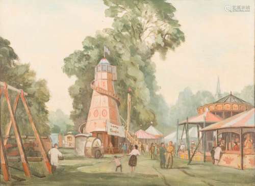 A J Chapman [20th Century British]- The Fun Fair, Brockwell Park,:- signed, oil on canvas,