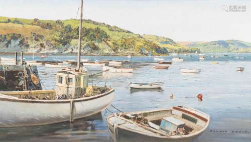 * Donald Greig [1916-2009] - Boats at Coves Quay, Salcombe,:- signed, oil on board, 50 x 88cm.