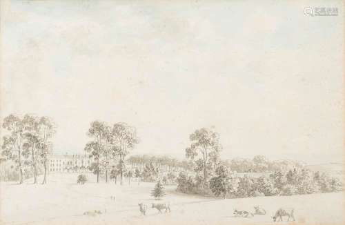 Attributed to Anthony Thomas Devis [1729-1817]- Cattle on estate land,