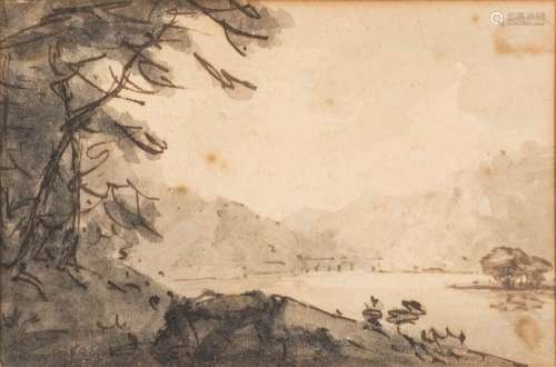 Attributed to William Gilpin [1724-1804]- Highland loch scene,
