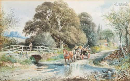 Arthur Watts [19th/20th Century]- Logging team crossing a ford,