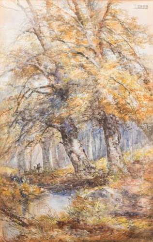 William Widgery [1822-1893]- Sportsman in a wood; A Dartmoor waterfall:- two,
