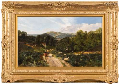 George Vicat Cole [1833-1893]- An upland rural landscape, figure,