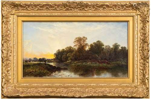 Attributed to George Augustus Williams [1814-1901]- Cookham; river landscape, figure and cattle,