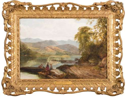 George William Pettitt [1831-1863]- Windermere with Wray Castle in the distance,:- oil on board,