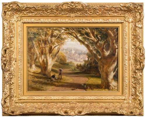 Edmund Thomas Parris [1793-1873]- Mickleham from Norbury Park; woodcutters in a tree-lined avenue,