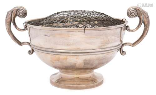 An Edward VII silver twin-handled rose bowl, maker Walker & Hall, Sheffield,