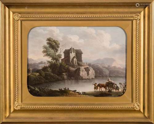 Circle of Philip de Loutherbourg [late 18th Century]- An upland river scene; figures,