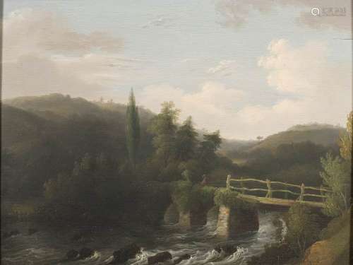 John Wallace Tucker [1808-1869]- Okeford Bridge on the Exe,:- signed,