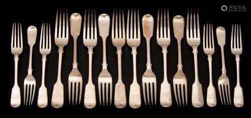 A set of ten Victorian silver Fiddle pattern table forks, maker H J Lias & Son, London,