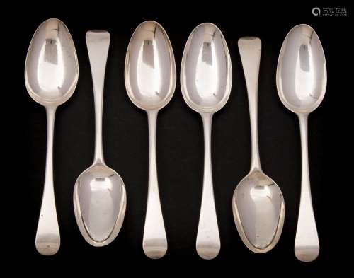 A set of six Georgian silver Old English pattern tablespoons, maker Thomas Jackson, London,