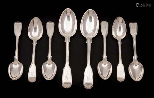 Six matched silver Fiddle and Thread pattern teaspoons,
