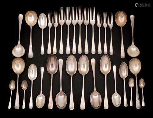 A George V silver Hanoverian pattern part flatware service, maker Elkington & Co, Birmingham,