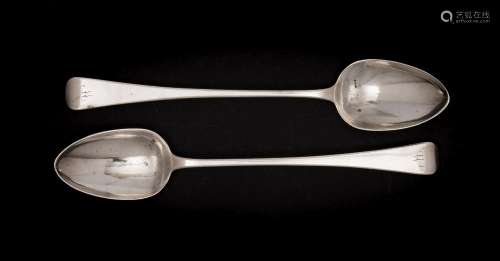 A pair of George III Old English pattern silver basting spoons, maker Richard Crossley, London,
