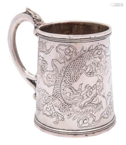 A Chinese silver christening mug, maker Hung Chong, Shanghai: initialled,
