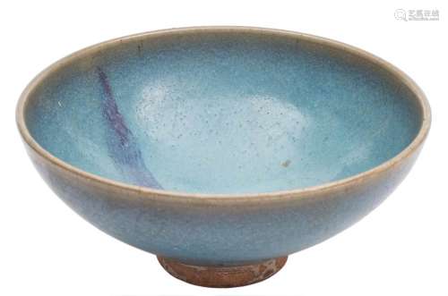 A Chinese Junyao purple-splashed bowl: of circular form and covered with a thick mottled