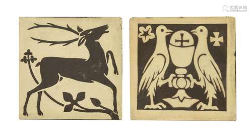 Two pottery encaustic tiles,