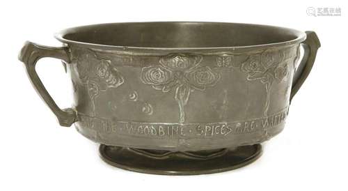 A Tudric pewter twin-handled bowl,