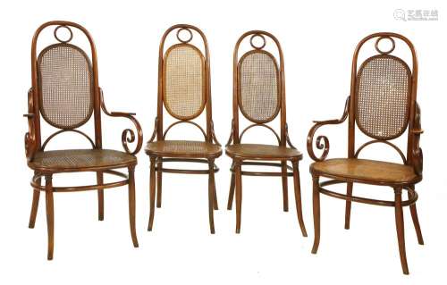 A set of four Thonet bentwood chairs,