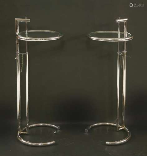 A pair of Eileen Gray-style adjustable lamp tables,