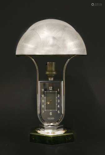 An Art Deco Jaeger-LeCoultre 'Luxhora Duoface' electric chrome table clock,