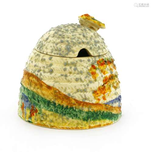 A Clarice Cliff 'Patina' Beehive honeypot and cover,