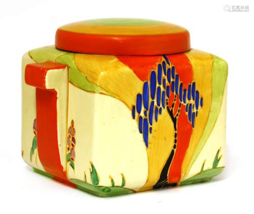 A Clarice Cliff 'Windbells' biscuit barrel and cover,