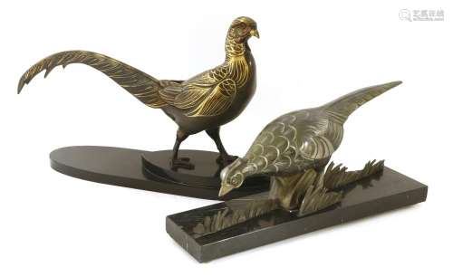 An Art Deco spelter figure of a pheasant,