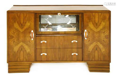 An Art Deco walnut drinks cabinet,